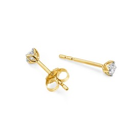 Miore 4-Prong Diamond Gold Earrings for Women in Solid 375 9ct Yellow Gold, 0.15ct Diamond Ear Piercing, Solitaire Hypoallergenic Stud Earrings Delivered in Jewellery Box
