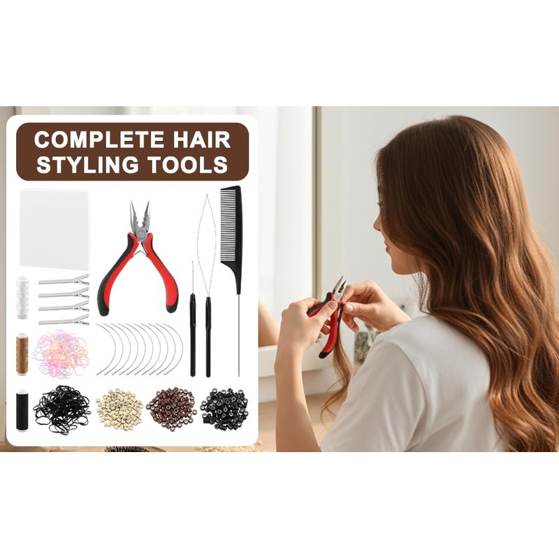 Hair Extension Tools Kit, Hair Extension Parts with 600 Silicone-Lined