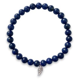 Positivelady natural lapis lazuli bracelet 6mm with silver wing 16.65cm stretchy beaded purple crystal for sister friend mother