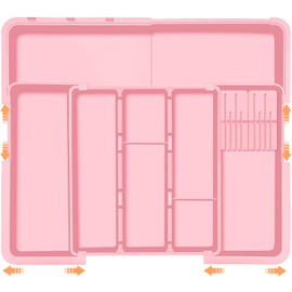 Homecor Utensil Drawer Organizer for Kitchen, Expandable Silverware Organizer Cooking Utensils Tray, Large Cutlery and Flatware Holder, Kitchen Tools & Gadgets Storage (Pink)