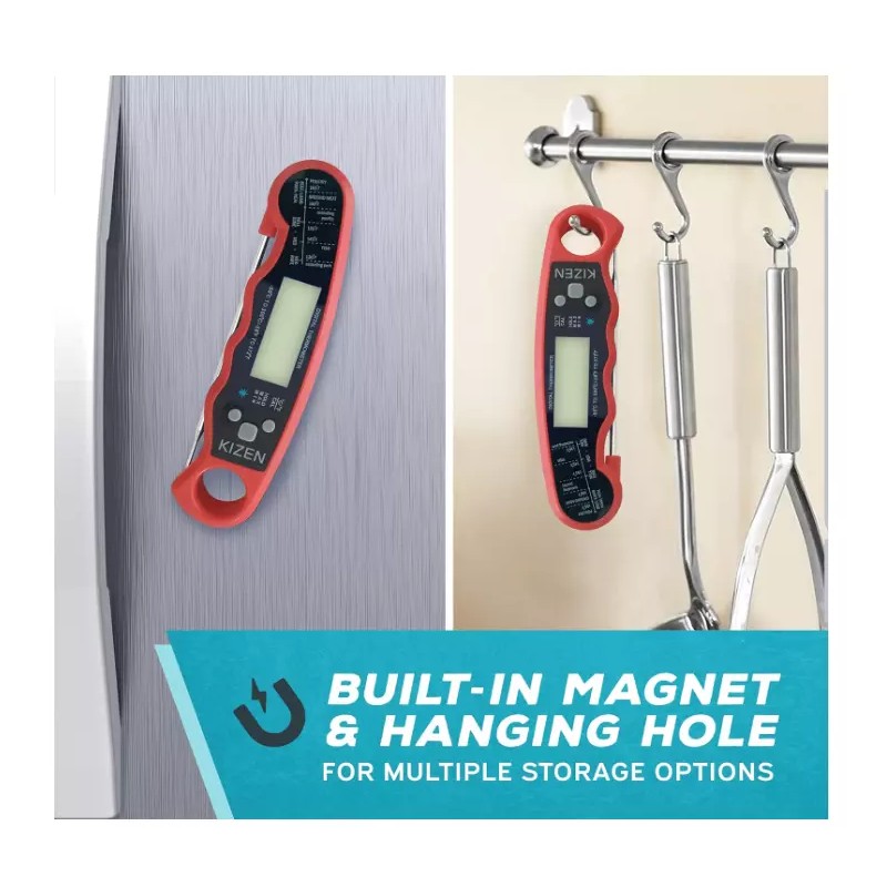 Kizen Digital Waterproof Instant Read Meat Thermometer - Black Red-NEW/SEALED