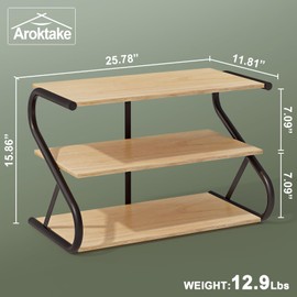 Aroktake Shoe Rack, Z-Frame Wooden 3-Tier Shelf with Durable Metal Shelves, Shoe Organizer for High Heels, Hallway, Living Room, Closet, Bedroom (Natural Wood)