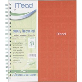 Mead Recycled 1-Subject Notebook, College Ruled, 11 x 8.5 Inches, 80 Sheets, Assorted Colors, 1 Notebook (06594)