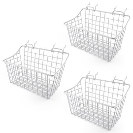 Pegboard Baskets With Hooks, 3 Pack Peg Board Wall Organizer Set (White)