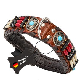 MICHUR Carlota Dog Collar Brown Leather with Turquoise Stones Available in Various Sizes