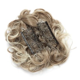 Short Combs Messy Curly Wavy Hair Extensions Bun Piece Up Do Drawstring Ponytail Clip in Comb Hair Extensions Chignon Chestnut Brown Mix Medium Bleach Blonde
