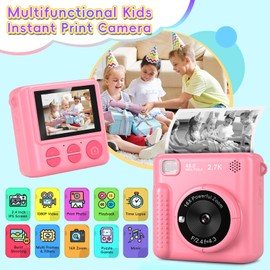 GREENKINDER Kids Camera Instant Print, Christmas Birthday Gifts for Boys Girls Age 3-12, 2.4-Inch/1080P Kids Digital Cameras, Portable Travel Toy for 3 4 5 6 7 8 9 10 Year Old Girls (Pink)