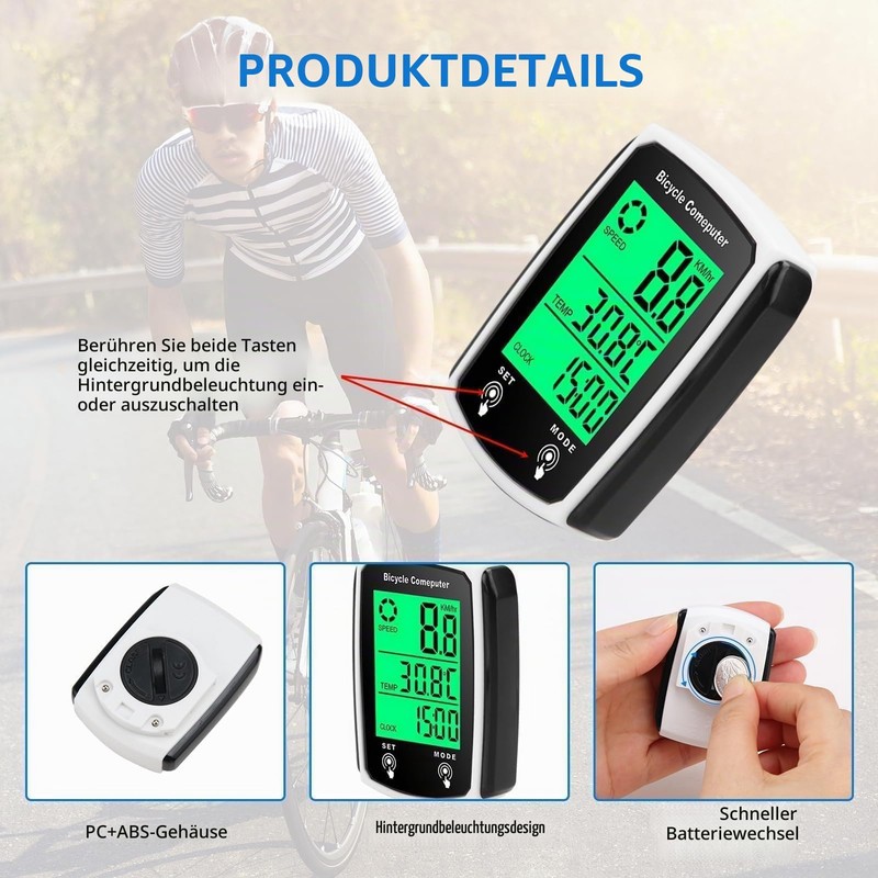 Bicycle Computer IPX6 Waterproof Bicycle Computer, Speedometer Multi-Function, Bicycle Speedometer