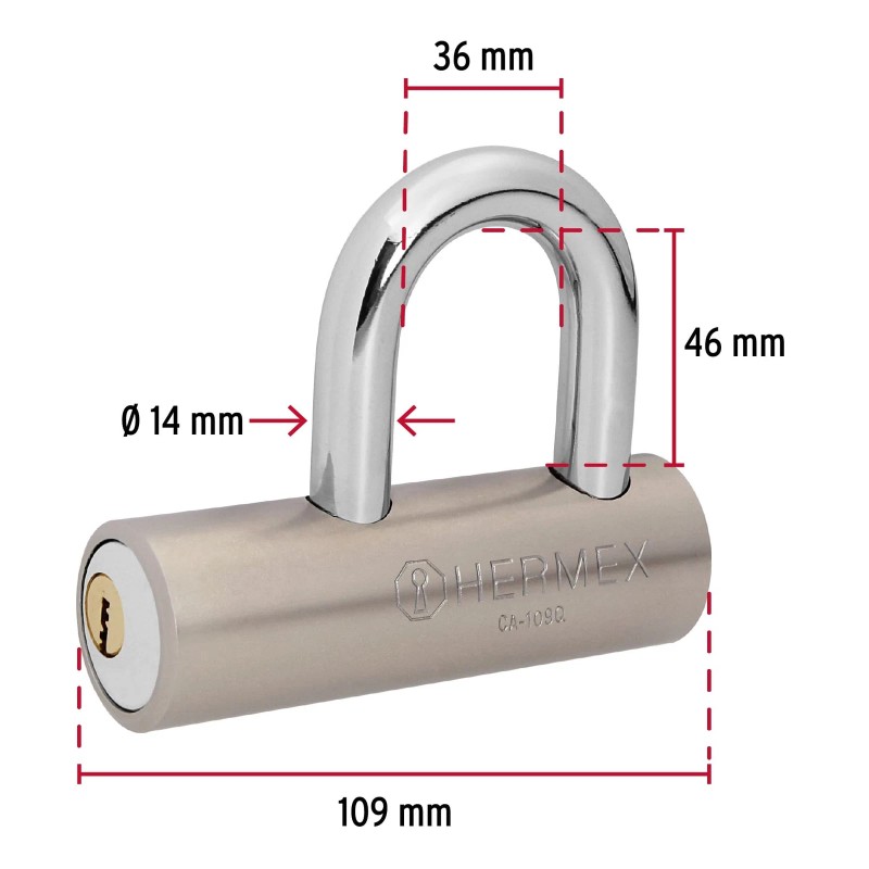 Hermex CA-109Q Steel padlock, 109mm, short hook, dotted key