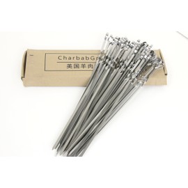 CharbabGrill 15-inch Stainless Steel Flat Shish Kebab BBQ Skewers with S-Hook Value Pack of (50)