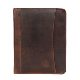 Leather Portfolio for Men, Portfolio Organizer with Zipper for Men Women, Leather Padfolio Business Resume Legal Pad Notebook Binder for A4/Pad (Brown)