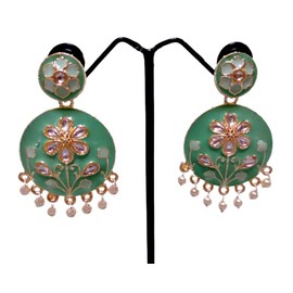 Meenakari Gold Plated Traditional Beautiful Earings with Hanging Pearls/ Flower Design For Women /Girls (Pista Green)