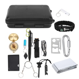 15PCS Survival Tool Kit Multifunction Field SOS Emergency Box Supplies Outdoor Equipment