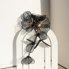 CETVLY Vintage Floral Layered Necklace for Women Designer Flower Metal Tassel Fringe Y-shaped Large Filigree 3D Boho Hawaiian Big Petals Vacation Chic Oversized Statement Fashion Jewelry,black