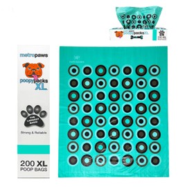 MetroPaws Poopy Packs XL - 200 Extra Large Dog Poop Bags, Leakproof Poop Bags for Dogs, Durable Biodegradable Pet Waste Bags for Easy Cleanup, Ideal for Multi Dog Households [SEAFOAM]