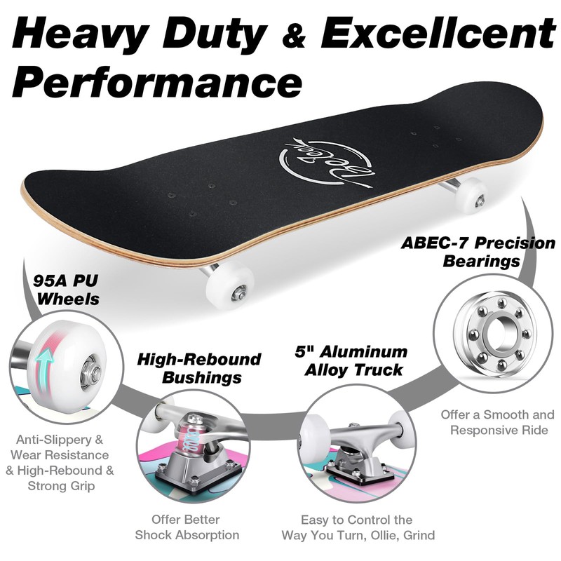 BELEEV Skateboards for Beginners, 31 x 8 inch Complete Skateboard