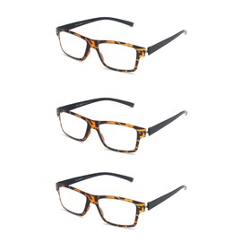 EYE ZOOM 3 Pack Clear Lens Super Light Plastic Frame Trendy Eyeglasses for Men and Women, Tortoise Yellow +0.00