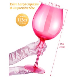 NiHome 112oz Pink Giant Wine Glass, Large Capacity Unique Centerpiece Stunning Color for Celebrations and Decor, Artisan Crafted Lead-Free Hand-Blown Crystal Elegant for Home or Parties