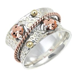 JEWELSTREZORO Morganite Lab Grown Silver Spinner Ring 925 Sterling Silver Spinner Men And Women All Size Spinner Ring Gift Item Jewelry TSR1214BC_7 (L)