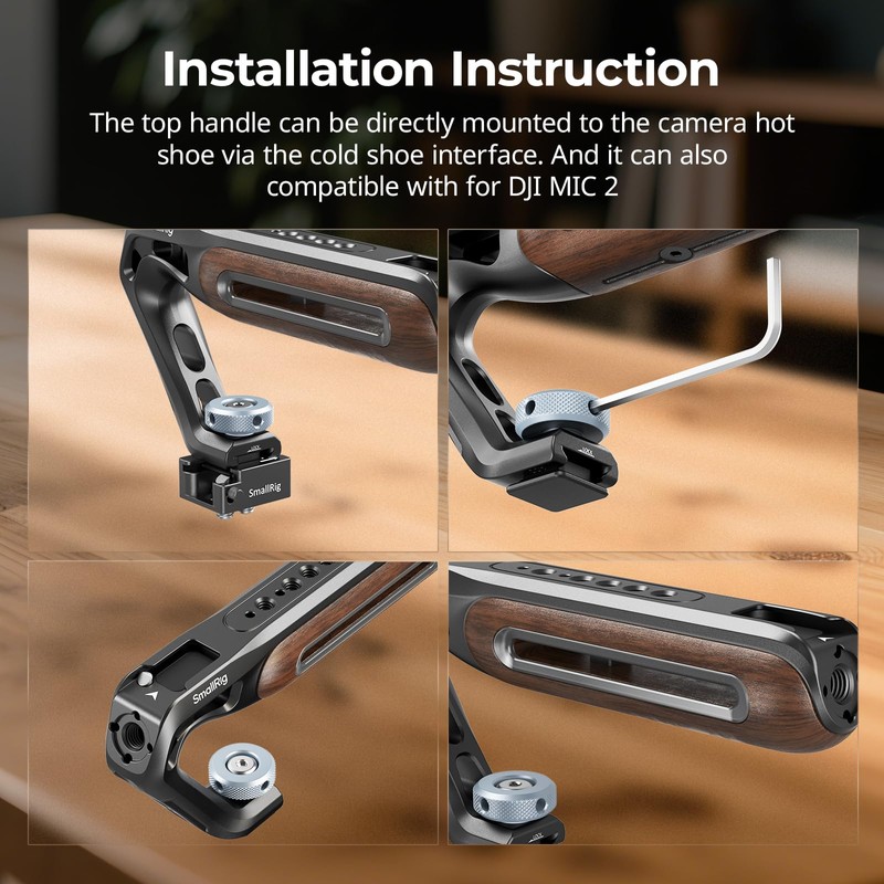 SmallRig Wooden Top Handle with NATO Clamp & NATO Rail,
