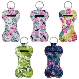 Beautyflier Neoprene Chapstick Lipstick Keychain Holder (Flower Pattern)