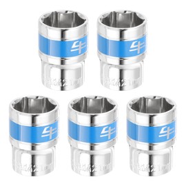 HARFINGTON 5pcs 1/2 Inch Drive 6-Point Socket 21mm CR-V Metric Shallow Socket Electric Wrench Socket for Mechanical Auto Repair, Silver Tone & Blue