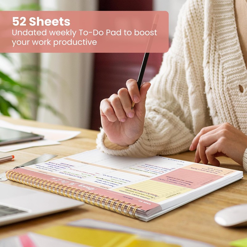 Weekly To Do List Notepad with 52 Undated Sheets（8.5"×11"）- Undated