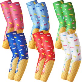 Shyyween 6 Pairs Ice Cream Compression Arm Sleeve Baseball Youth Faith Cross UV Sun Protection Arm Sleeve Sport Accessories(Ice Cream,Medium)