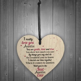 RED OCEAN Love You Auntie Wooden Heart Family Keepsake Birthday Aunty Aunt Mum Birthday Thank You Sign