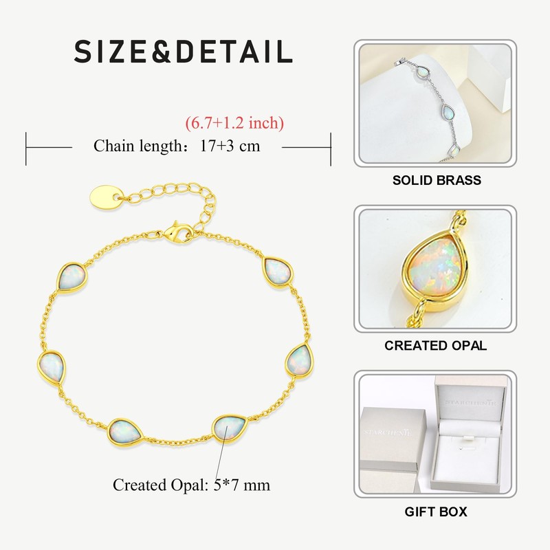 STARCHENIE Opal Bracelet for Women Simple Teardrop Bracelet 14K Gold