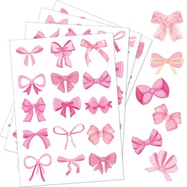 60pcs Bow Stickers, Waterproof Coquette Bows Stickers Vinyl Bow Decals Pink Vintage Aesthetic Stickers Girls Gifts for Water Bottle Laptop Diary Phone Journal