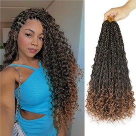 WoWCFyyds 8 Packs Crochet Braids Hair Curly 24 Inch Goddess Box Braids Crochet Hair Bohemian Hippie Braids Extensions with Curly Ends Synthetic Hair Extensions for Braids（1B/30）