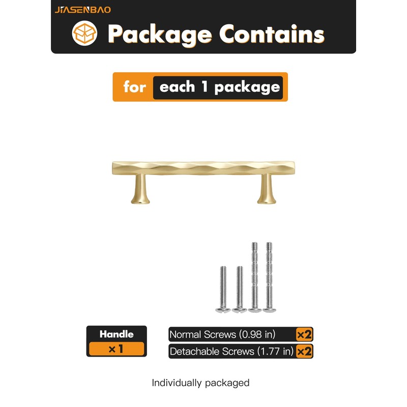 JIASENBAO Brushed Gold Cabinet Pulls 3.78" Hole Center 5 Pack