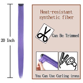 myhstory 12 PCS Light Purple Clip in Hair Extensions,Highlighted Hair Piece Straight Synthetic Clip in Hairpieces for Women Colored Hair Extension (Light Purple)