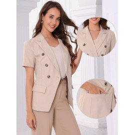 Allegra K Linen Blazer for Women's Short Sleeve Lapel Work Office Jacket X-Small Light Pink