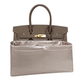 Meenda Purse Organizer Insert for Birkin 30, Premium Satin Handbag Organizer, thin, Lightweight, soft, smooth, silky texture, flexible, Gift for Women, (Gray Beige PB30)