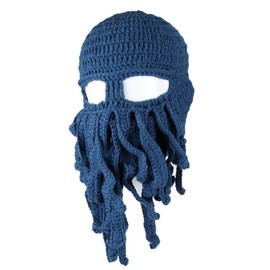 Kafeimali Gorros barbarbarinos para hombre con cabeza de vagabond, original, plegable, para barba, pulpo, pirata, gorras barbudas, Azul, Talla única