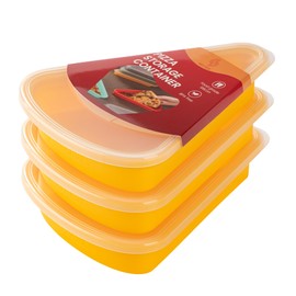 KEVJES 3sets Reusable Silicone Leftover Pizza Slice Storage Container with Air-tight Lids-BPA Free,Fits Single Slice up to 16”,Save Space,Refrigerator organizer(3 Yellow)