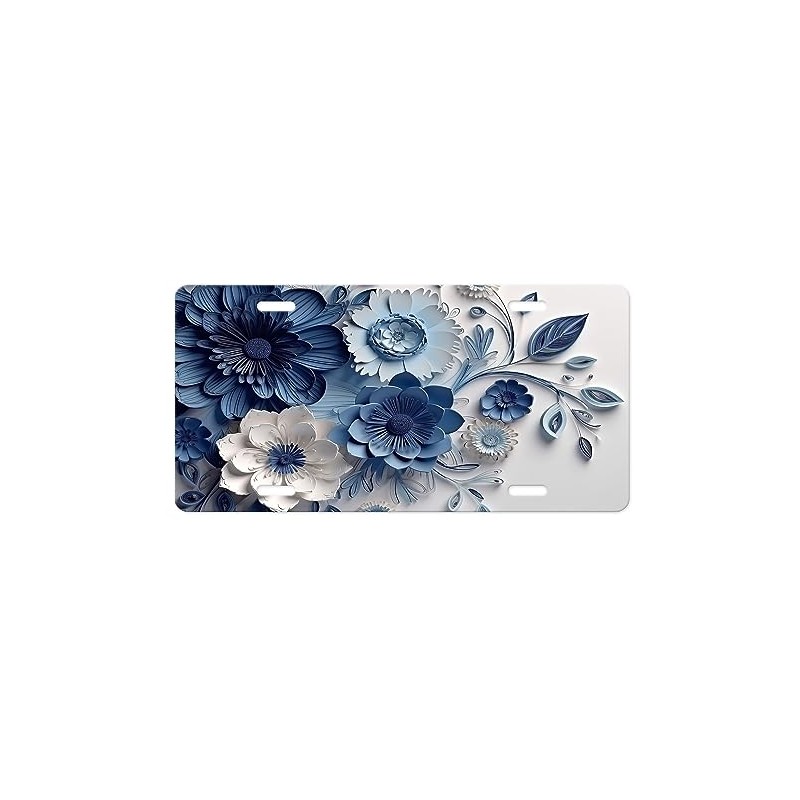 Vanity Aluminum Front License Plate (Blue and White Floral)