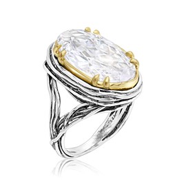 JEAN RACHEL JEWELRY Mixed Metal Two Tone Ring for Women – Oval CZ Wire Wrap – 925 Sterling Silver & 14K Gold Over Silver – Hypoallergenic Handcrafted Design