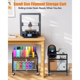 2-Tier 3D Filament Storage Cart – Under-Desk 3D Printer Filaments Storage Rack Rolling Holds 32×1kg Spools for PLA/ABS/TPU Filaments with Wheels for Home, Office, Studio
