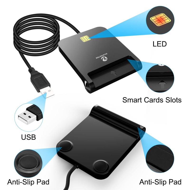ZOWEETEK CAC Reader Military, CAC Card Reader Military, Smart Card