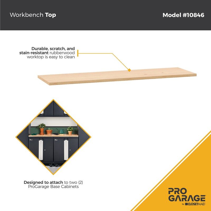 ClosetMaid ProGarage Workbench Top, Heavy Duty Rubberwood, Scratch Resistant, Durable,