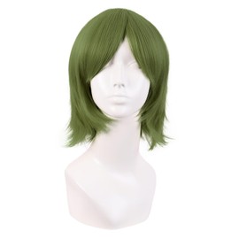MapofBeauty 12 Inch/30 cm Men Women Short Straight Side Bangs Cosplay Costume Wig (Olive Green)