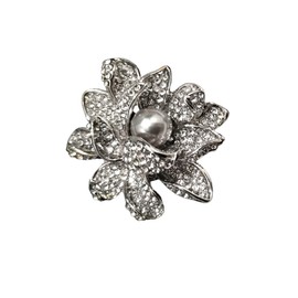 GFM® Flower Brooch with Faux Pearl Or Crystals and Rhinestones - Christmas, Mother's day, Birthday, Valentines Day, Wedding (C-Silver Tone) (BRCH-FLR-C-CH)
