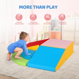 JOYMOR 5-Piece Soft Play PU Leather Foam Climbing Blocks for Toddlers, Baby Climbing Toys for Toddlers 1-3 Inside for Kids' Physical Coordination, Visual Stimulation, Toddlers Indoor Foam Play Gym