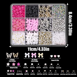 Barlone 3D Blume Nägel Charms, 3D Harzblume Strasssteine Schleifen Nail Charms für Nails Design, Schleifen Nagel Deko, Nagelcharms for Manicure DIY Crafts Jewelry Accessories