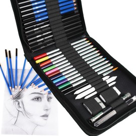 ELEAZAR 41-Piece Professional Sketching Pencil Set - Complete Drawing Kit with Charcoal, Colored Pencils, Sharpener & Eraser - Portable Zippered Case for Artists, Beginners & Teens