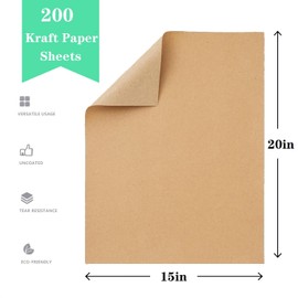 15”x 20”Kraft Paper Sheets Bulk Brown Paper Large Craft Paper for Arts, Drawing, DIY Projects, Brown Wrapping for Gift Shipping Packaging 200 Sheets