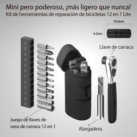 BONE Kit herramientas portátil para bicicletas 12 en 1 Lite, cápsula compacta para bicicletas con juego llaves el hogar, solución de reparación de emergencia